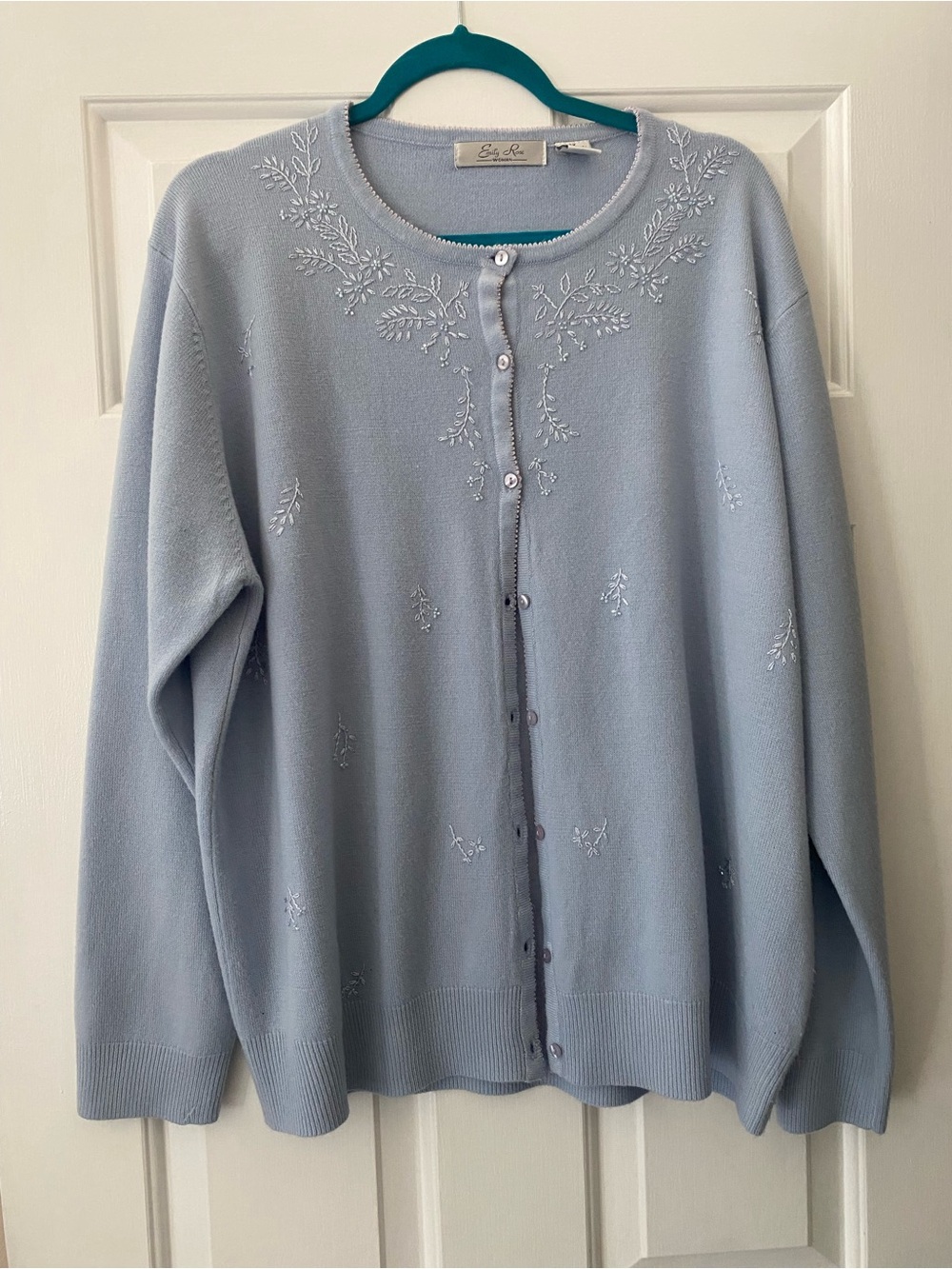 Vintage Emily Rose Light Blue Embroidered Button-Front Cardigan